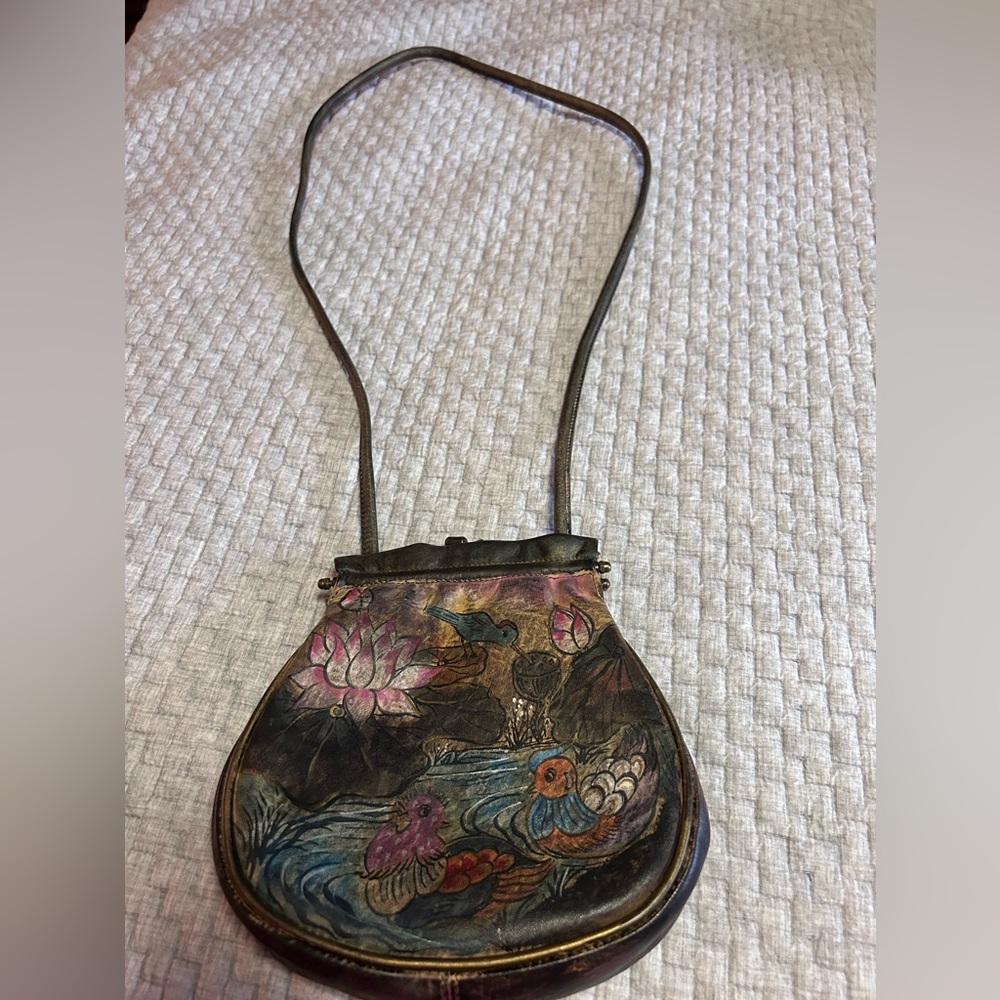 Jane Yoo Vintage Purse - Hand painted Birds & Fish